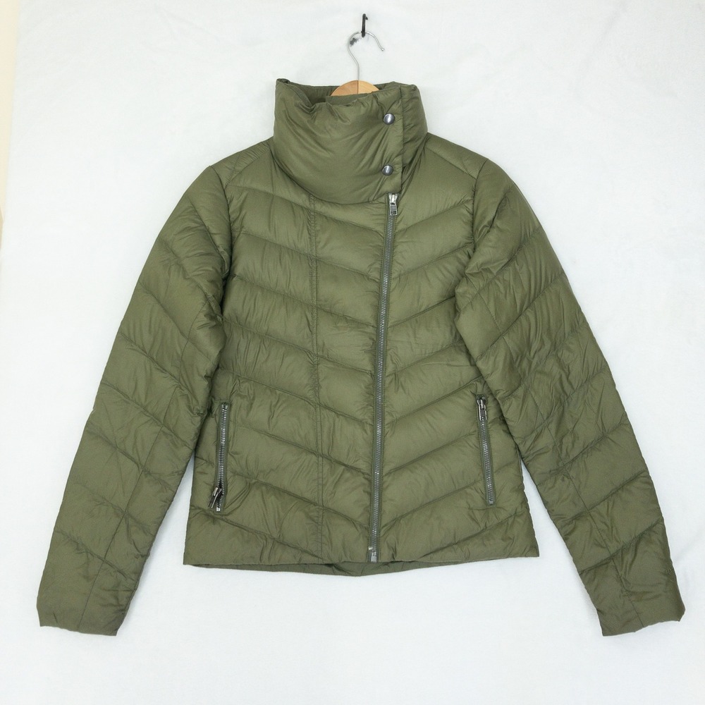 Patagonia Prow Down Jacket Womens Small Green Asymmetrical Quilted Puffer ISSUES